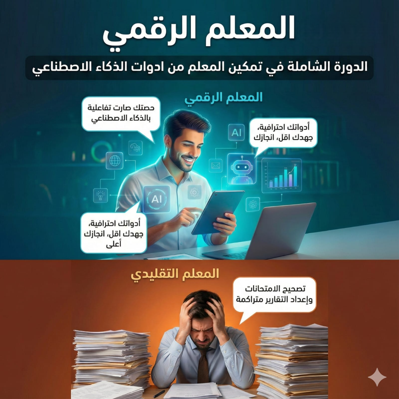 دورة تدريبية شاملة - تمكين المعلم من استخدام ادوات وبرامج الذكاء الاصطناعي